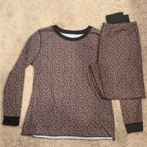 Fruit of the Loom Brown Leopard Print Pajama Set with Black Trim